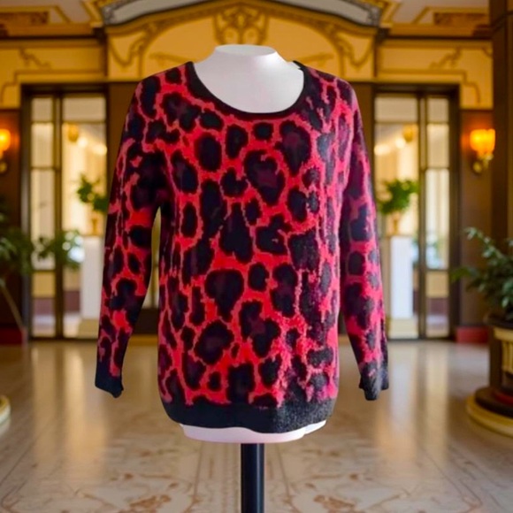 Animal Print Sweater - Leopard Print Sweater- V Neck Apt 9 Large - Picture 3 of 11